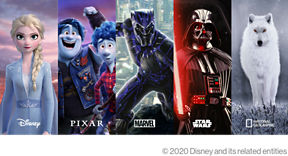 Disney lineup of available shows: Frozen, Onward Detail, Iron Man, Star Wars, and more